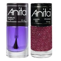 Esmalte Carmim Glitter + Top Brilho 10ml Anita