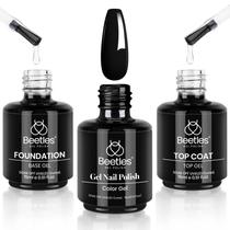 Esmalte de gel Beetles, 3 peças de camada superior básica e gel preto de 15 ml
