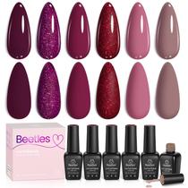 esmalte de gel Beetles Burgundy conjunto de esmaltes Berry Merlot de 6 cores, roxo escuro, cereja, vinho vermelho, glitter, cor de unhas de outono, U V LED Soak Off Home, manicure, salão de manicure DIY