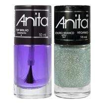Esmalte Ouro Branco Glitter + Top Brilho 10ml Anita