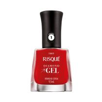 Esmalte Risqué Diamond Gel Vermelho Cereja 9,5ml Unhas Brilhantes Hipoalergênico Aplicação Perfeita Pincel 800 Cerdas