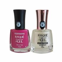 Esmalte Risqué Gal Diamond: Creme de Pitaya e Efeito Paetê Top Coat Fixador 9,5ml cada