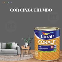 Esmalte Sintético Base Água Coral Coralit 800ml Cor Cinza Acetinado p/Madeiras e Metais e Pintura em Artesanato de MDF