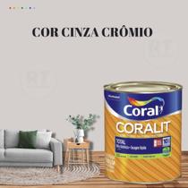Esmalte Sintético Base Água Coral Coralit 800ml Cor Cinza Brilhante p/Madeiras e Metais e Pintura em Artesanato de MDF
