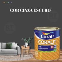 Esmalte Sintético Base Água Coral Coralit 800ml Cor Cinza Brilhante p/Madeiras e Metais e Pintura em Artesanato de MDF