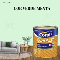 Esmalte Sintético Base Água Coral Coralit 800ml Tinta Cor Verde Acetinado p/Madeiras e Metais e Pintura em Artesanato de MDF.
