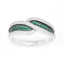 Esmeralda Cruzada de Prata Esterlina e CZ Micro Pave Ring, Tamanho