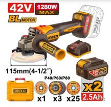 Esmerilhadeira 42V Brushless 1280W 4.1/2' com 02 Baterias 2,5A Esmerilhadeira 42V Brushless 1280W 4.1/2' com 02 Baterias 2,5A