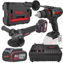 Esmerilhadeira Ang 5" 20V e Parafusadeira de Impacto 1/2POL 150nm com 2 Baterias e Carregador KRESS