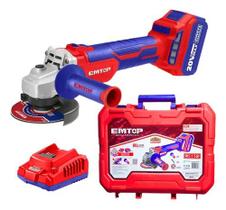Esmerilhadeira Angular 4.1/2" a Bateria 20V 4.0Ah + Carregador EMTOP ELAG211541-9B