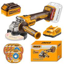 Esmerilhadeira Angular INGCO 20V Sem Fio 4½” com Bateria 4.0Ah e Carregador