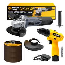 Esmerilhadeira Angular Profisional 1000W com kit de 50 Discos de Corte Inox e Parafusadeira e Furadeira ⅜” 12V Fasterr