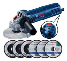 Esmerilhadeira Gws 9-125 s Bosch 900w Com 6 Discos Cor Azul Esmerilhadeira Gws 9-125 s Bosch 900w Com 6 Discos Cor Azul