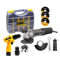 Esmerilhadeira Lixadeira Angular Profisional 1000W com Parafusadeira e Furadeira ⅜” 12V e Maleta Organizadora Fasterr