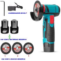 Esmerilhadeira Lixadeira Bivolt Sem Fio C/ 3 Discos de Corte e 2 Baterias 12V Recarregável C/ Maleta - EMB-UTILIT