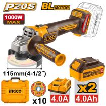 Esmerilhadeiraa angular bl ingco com 2 bat 4.0ah 4.1/2" 1.000w max 3 vel à bateria 20v Esmerilhadeiraa angular bl ingco com 2 bat 4.0ah 4.1/2" 1.000w max 3 vel à bateria 20v