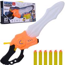 Espada Lançador de Dardos Laranja Som Luz - Castela Espada Lançador de Dardos Laranja Som Luz - Castela