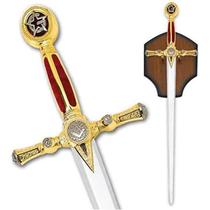 Espada Maçônica Vermelha E Dourada Com Suporte De Parede Espada Maçônica Vermelha E Dourada Com Suporte De Parede