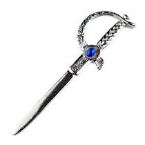 Espada Niquelada 17 cm em Metal com Pedra Azul