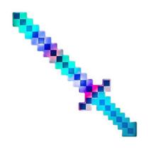 Espada Pixel Minecraft 58Cm Diamante Som E Luz À Pilha Azul