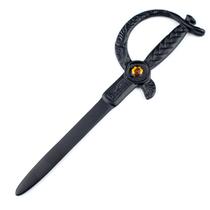 Espada Preta 17 cm em Metal Com Pedra Dourada