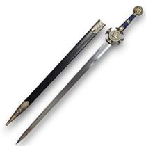 Espada Templária Medieval Com Bainha Preta Azul Dourada