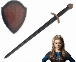 Espada Vikings Lagertha Lâmina Preta E Suporte De Parede.