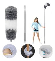 Espanador de Pó Para Limpeza em Microfibra Com Cabo Extensor e Retrátil Lavável 2,8m