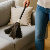 Espanador de Pó Penas de Avestruz Legítimas 50cm Cabo Longo Premium