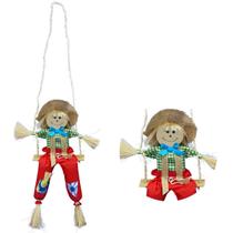 Espantalho de palha junino decorativo em balanço para pendurar Espantalho de palha junino decorativo em balanço para pendurar