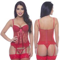 Espartilho Completo Vermelho Em Renda Com Bojo Em Tule Lingerie Sexy Sensual Amanda