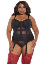 Espartilho Coquette preto para mulheres com zíper e ligas 1X-2X