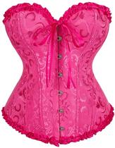 Espartilho feminino ADELCE com cadarço, desossado, floral, rosa, vermelho