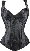 Espartilho feminino ADELCE com cadarço gótico jacquard preto 5GG
