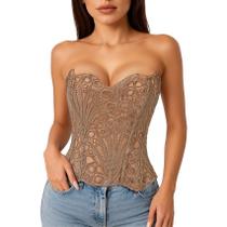 Espartilho LEACOOLKEY, blusa floral transparente em renda