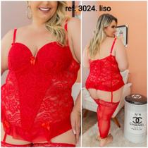 Espartilho Plus Size Lingerie Sex Linha Noite Renda Completo Preto Tam. 52