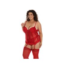 Espartilho Plus Size Sensual Corpete Meias Cinta Liga Analu Vermelho