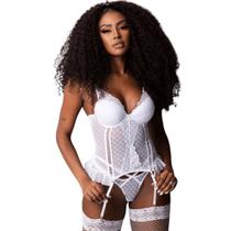 Espartilho Sexy com Bojo Sensual Rendado Completo Branco