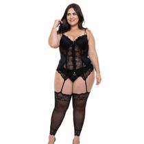 Espatilho Plus Size Preto Abertura Frontal Sepie 37046 Microfibra com Renda