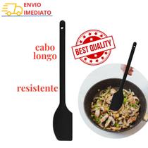 Espatula Cabo longo 30cm Silicone Pão Duro Preto Refogar Misturar Panela Antiaderente Espatula Cabo longo 30cm Silicone Pão Duro Preto Refogar Misturar Panela Antiaderente