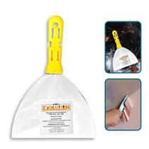 Espátula de Aço Inox Evolution Cabo Amarelo Vários Tamanhos Aplicação Raspagem e Mistura de Massa Corrida Argamassas Pedreiros Pintores Profissional