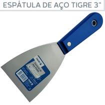 Espátula de Aço Polido Tigre 3" Multiuso Uso Profissional Reforçada Para Gesso, Massa Corrida ou Drywall P/Pedreiro Gesseiro Pintor