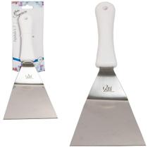 Espatula de cozinha degrau de inox cabo plastico branco 6,5'' na cartela - 123 UTIL