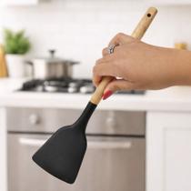 Espátula De Silicone Reta Reforçada Cabo De Madeira Grande Multiuso Culinária Cozinha