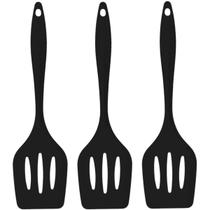 Espatula De Silicone Vazada Preta Grande Kit 03 Un