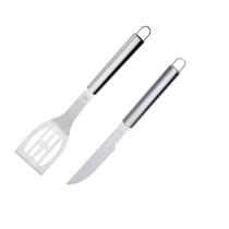 Espatula e Faca Cabo Longo Kit Churrasco Carne Inox 2un