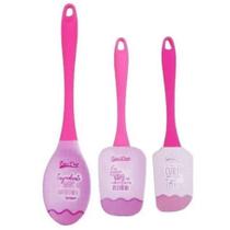 Espátula ou colher de silicone rosa com frase e cabo de acrílico multiuso ou pão duro