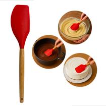 Espatula Pao Duro Silicone 31,5cm Vermelho Cabo Madeira Tavolo Moderno Resistente Pratico Utensilio Para Cozinha