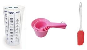 Espátula Silicone + Copo Medidas + Xícara Com 4 Tamanhos