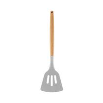 Espátula Vazada Bambu com Silicone Off-White - YOI Espátula Vazada Bambu com Silicone Off-White - YOI